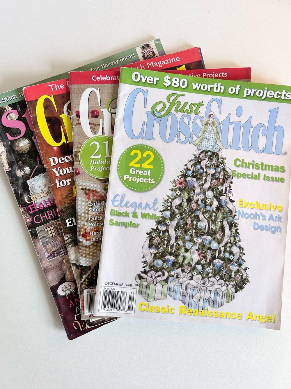 4 vintage cross stitch pattern magazines - Christmas & winter